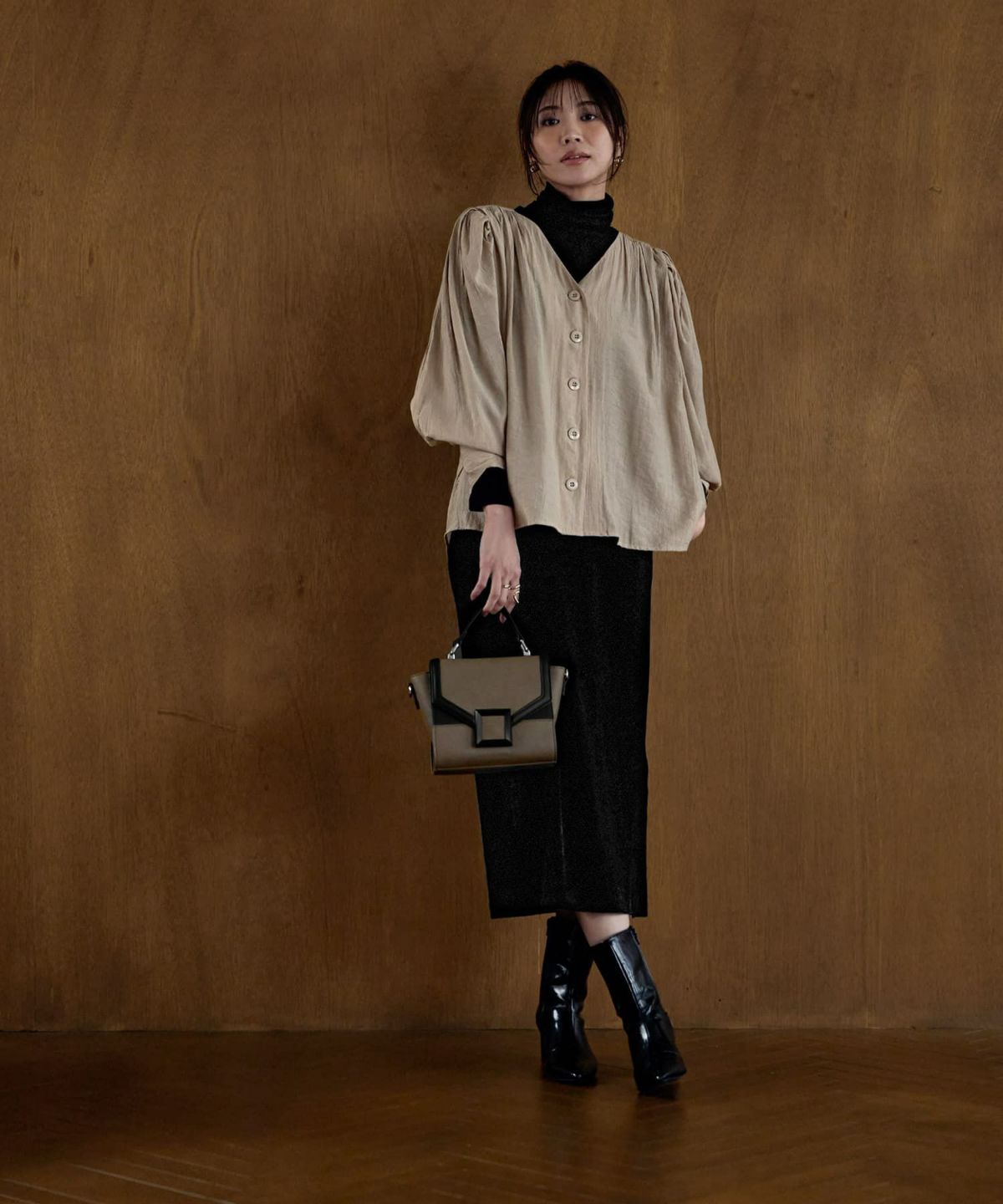 着用イメージ 166cm ベージュ