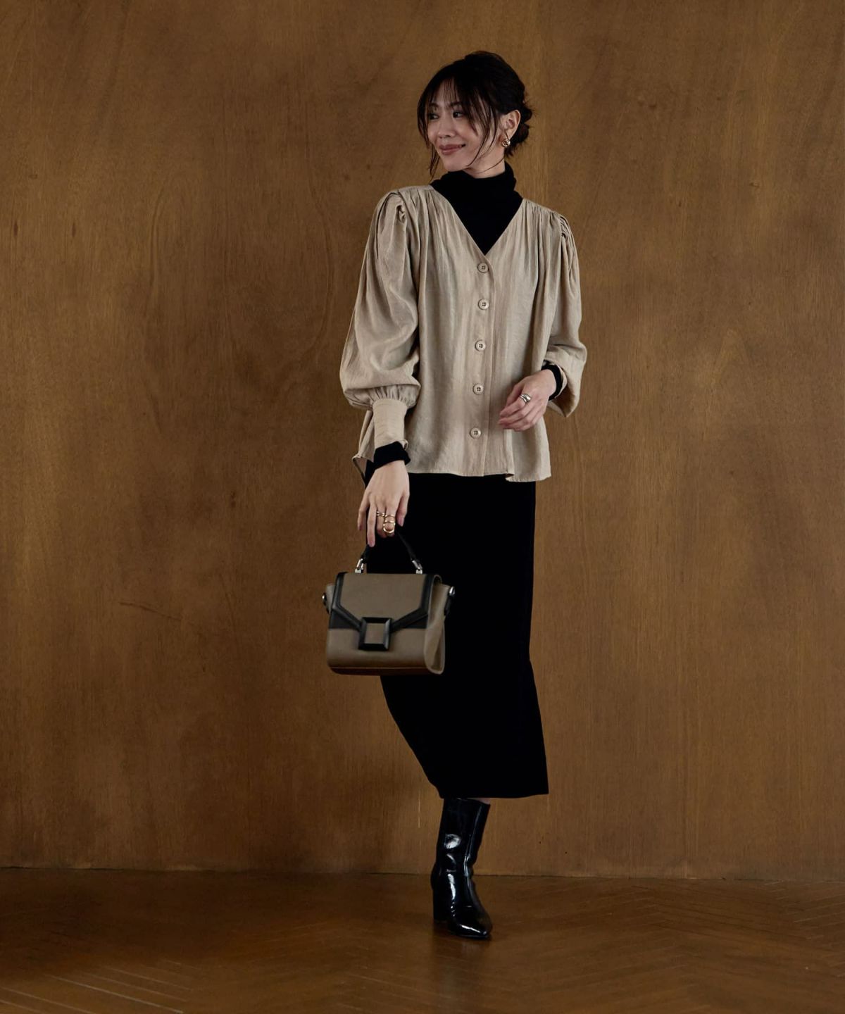 着用イメージ 166cm ベージュ