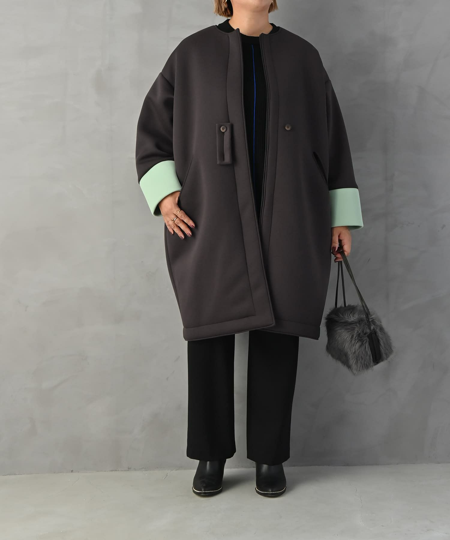 CARVEN バイカラーコクーンコート