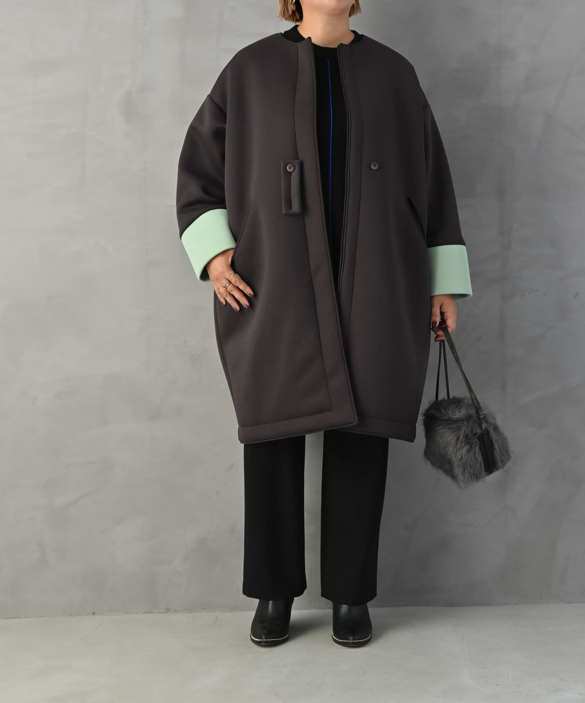  着用イメージ 163cm チャコールブラウン