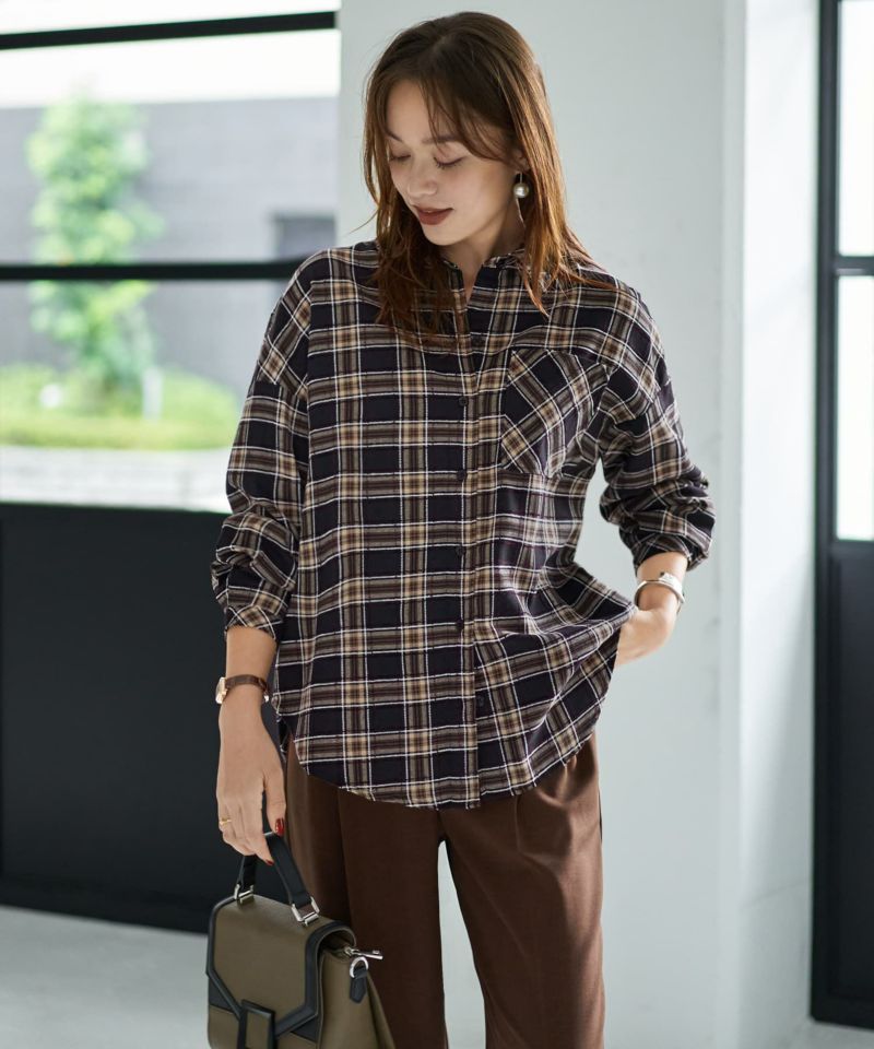 立体ステッチチェック柄シャツ | おしゃれな大人レディース
