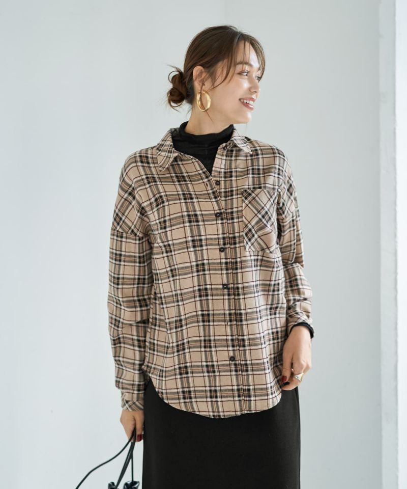 立体ステッチチェック柄シャツ | おしゃれな大人レディース