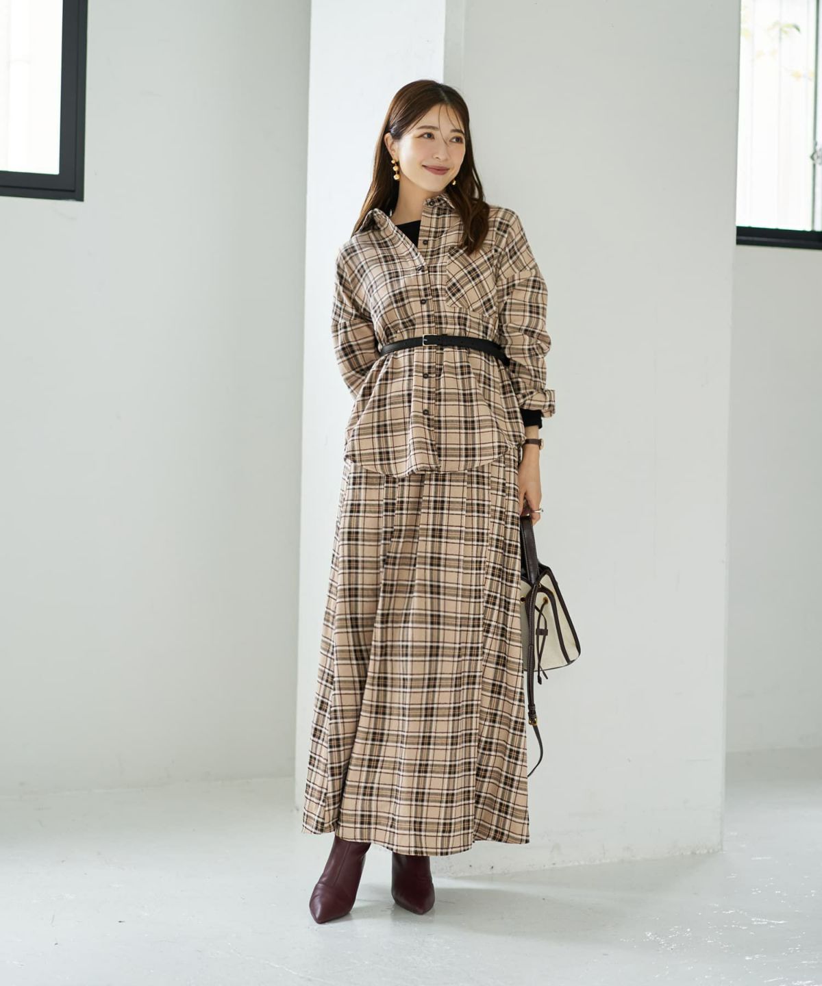 着用イメージ 166cm ベージュミックス