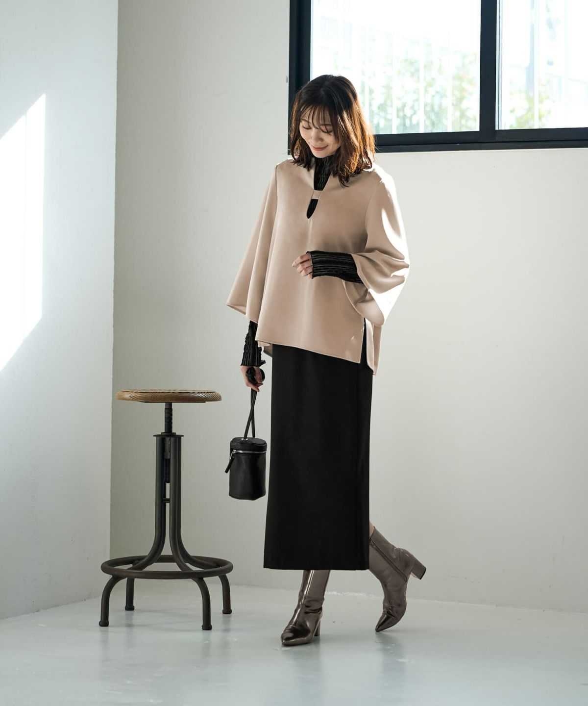 着用イメージ 166cm ベージュ