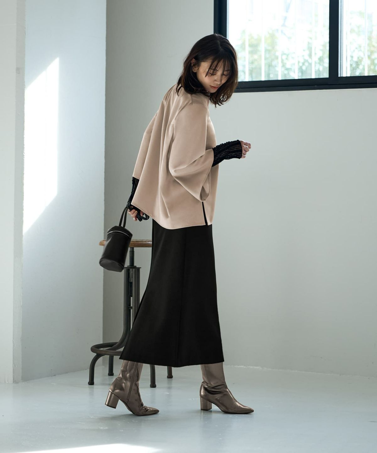 着用イメージ 166cm ベージュ