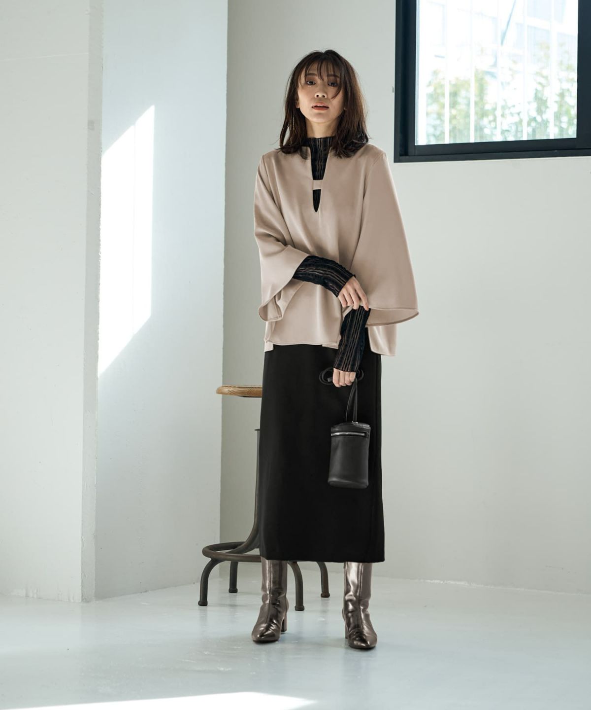 着用イメージ 166cm ベージュ