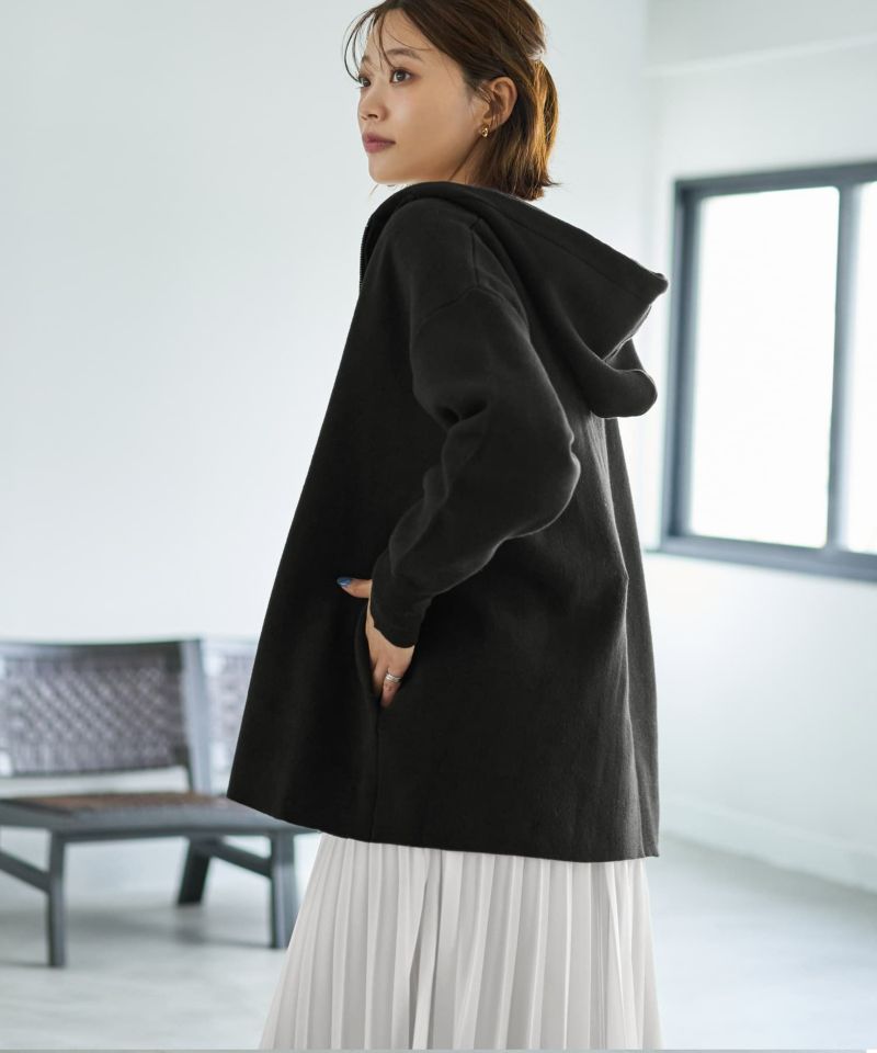 極美品✨ルネ パールメッシュニットパーカー ダブルジップ パフスリーブ ネイビー ISOOK / アイスー】ダブルジップニットパーカー / 春ニット