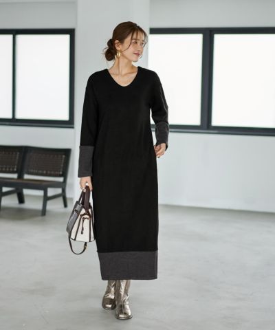 MADE IN JAPAN】配色Uネックワンピース | おしゃれな大人レディース