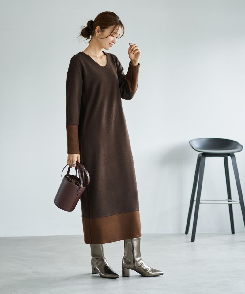 MADE IN JAPAN】配色Uネックワンピース | おしゃれな大人レディース