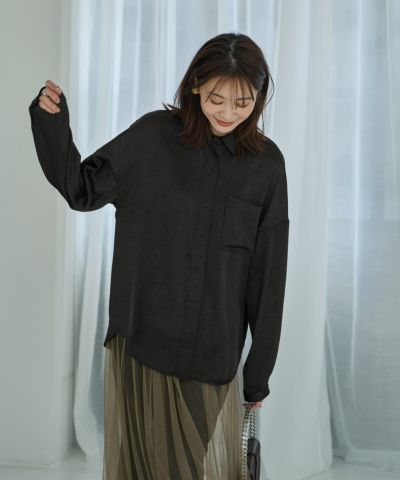 シボ入りとろみサテンシャツ | おしゃれな大人レディース