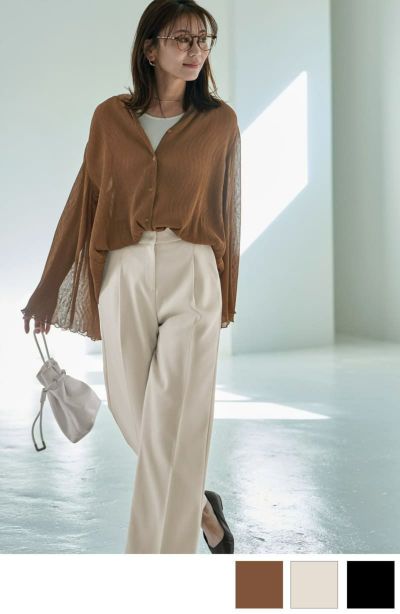 シャーリングシフォン楊柳風ブラウス