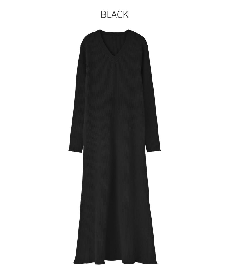 リブ編みVネックロングワンピース | おしゃれな大人レディース