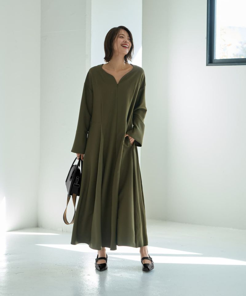 LUXE】フロントファスナー微配色ワンピース | おしゃれな大人