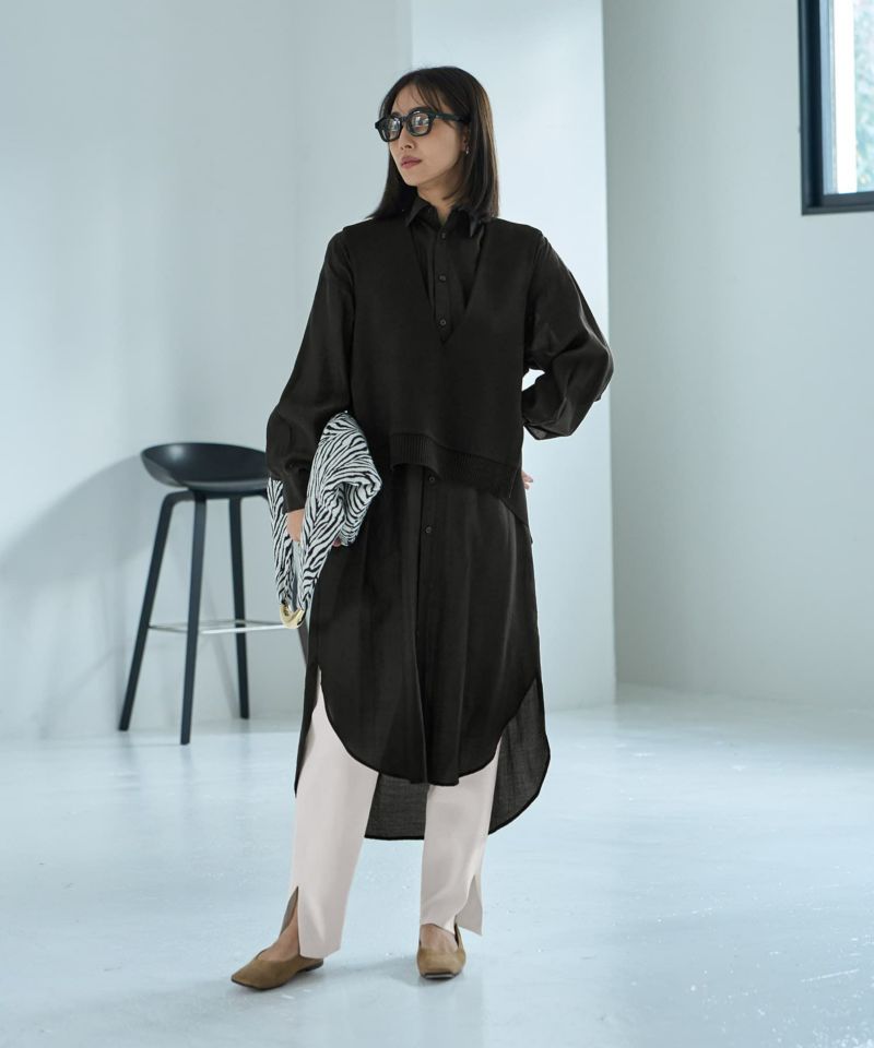 黒のVネックベスト フリーサイズ LUXE】前後差テールVネックベスト | おしゃれな大人レディース