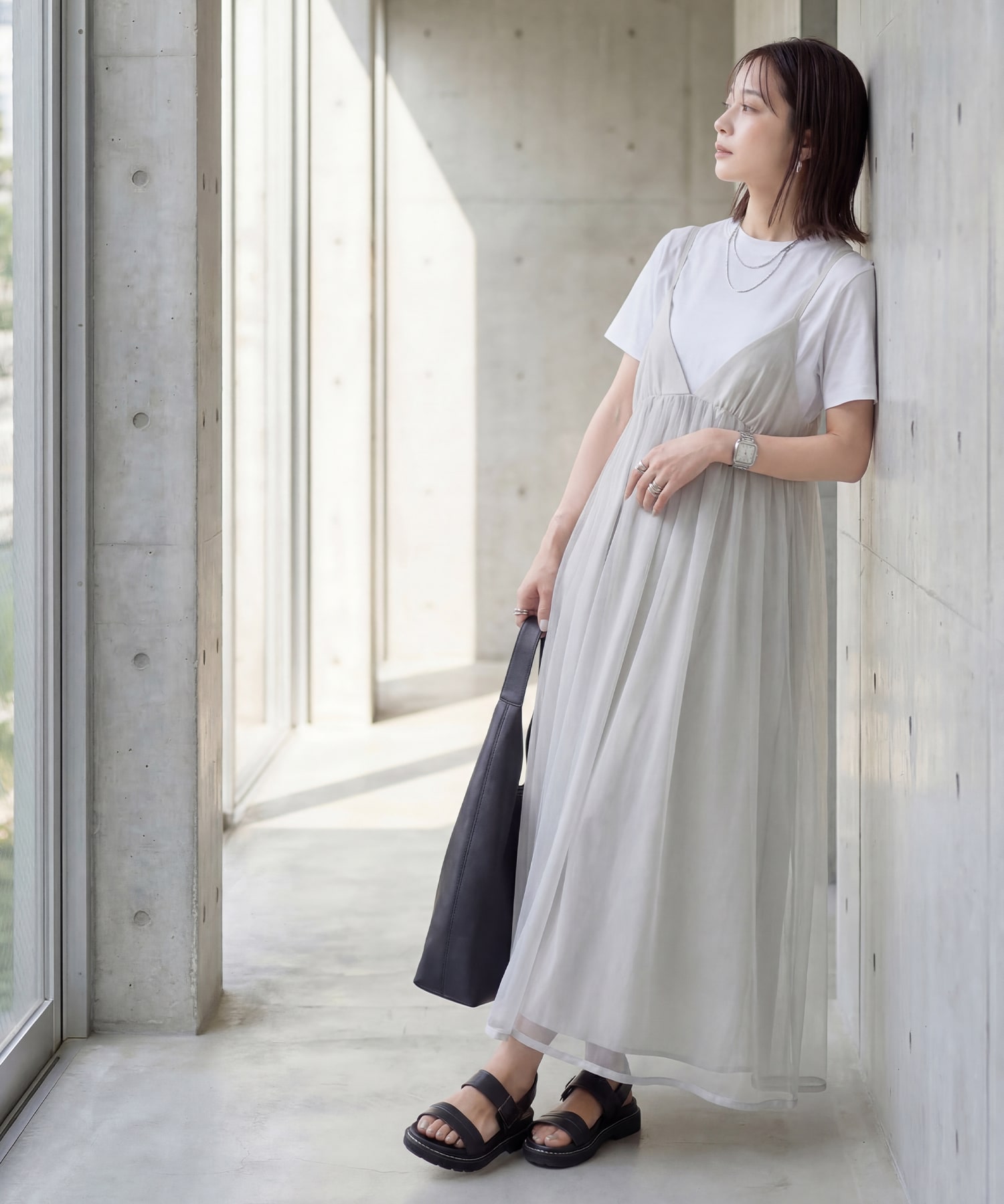 着用イメージ 167cm ライトグレー