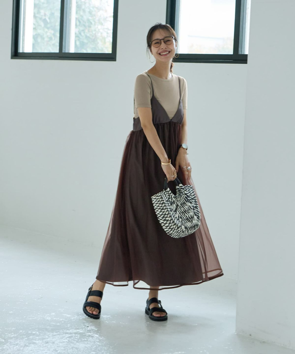 着用イメージ 167cm ブラウン