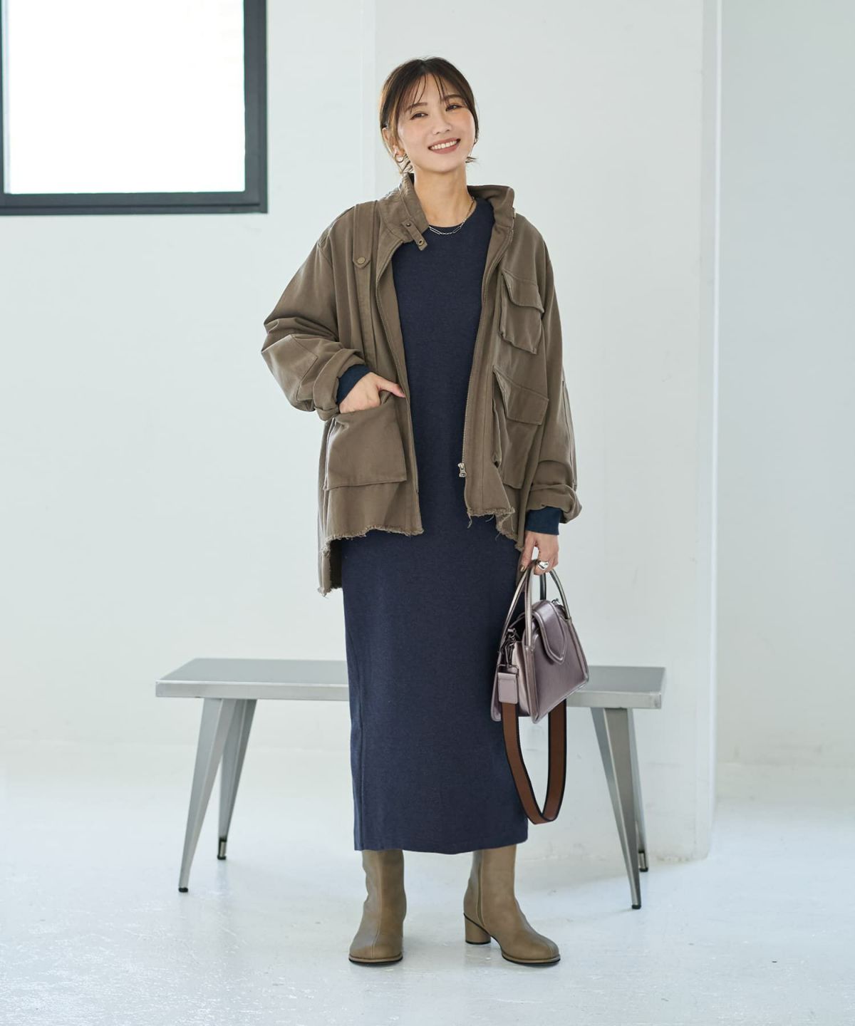 着用イメージ 166㎝　グレイッシュカーキ