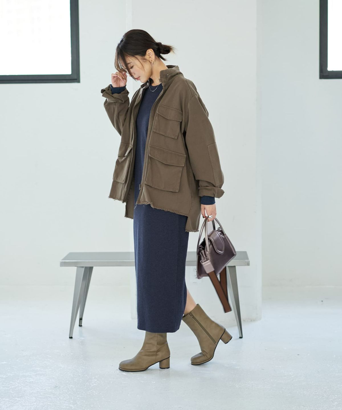 着用イメージ 166㎝　グレイッシュカーキ