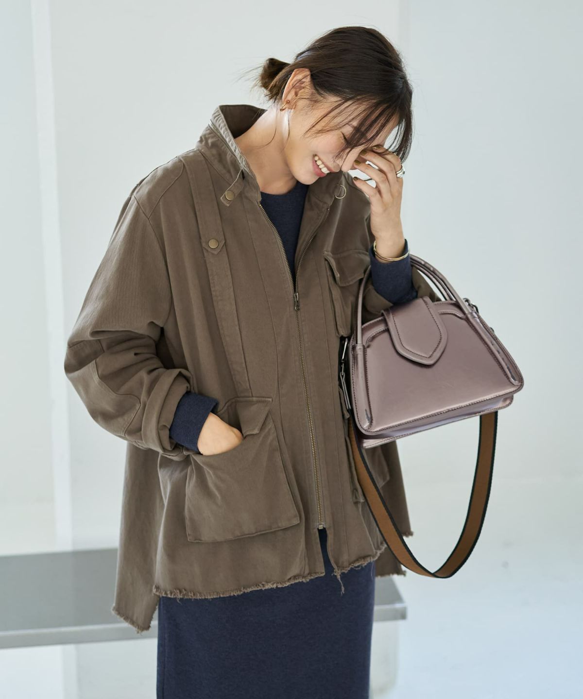 着用イメージ 166㎝　グレイッシュカーキ