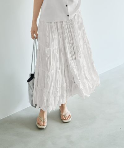 94cm丈コットン質感ワッシャーティアードスカート | おしゃれな