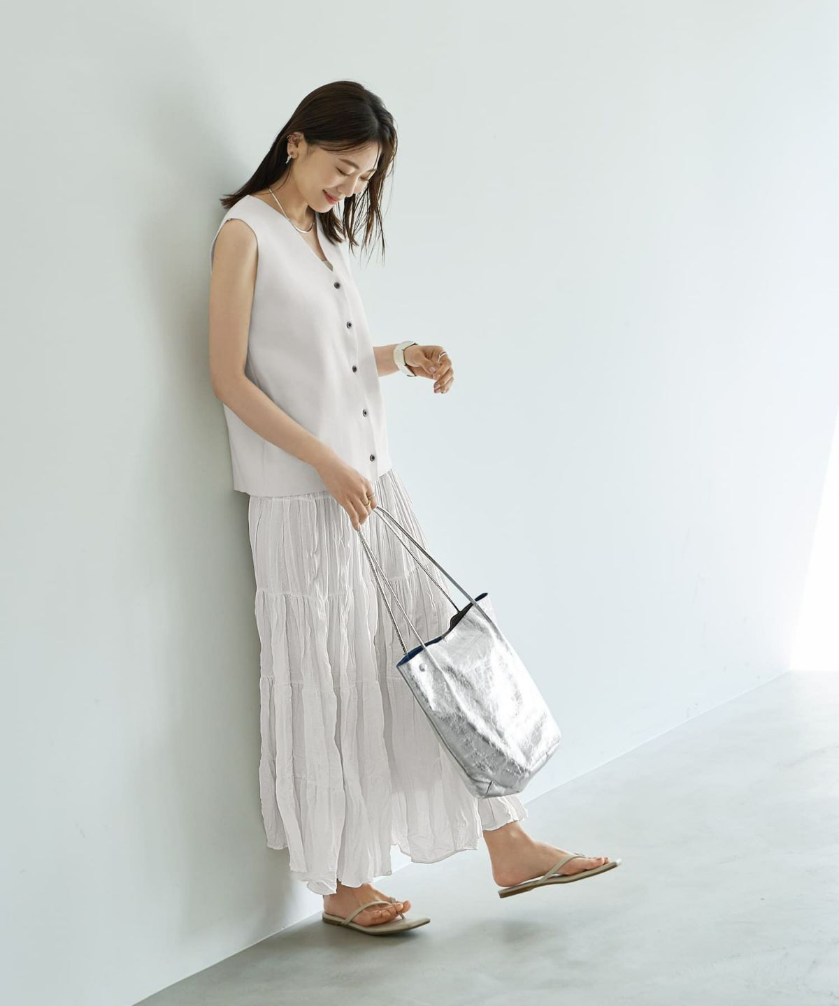 着用イメージ 166cm アイボリー