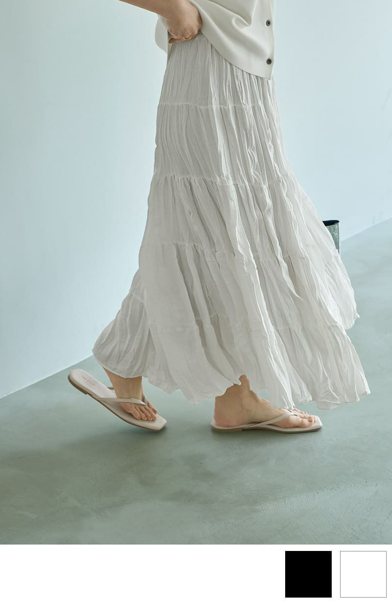 94cm丈コットン質感ワッシャーティアードスカート | おしゃれな大人