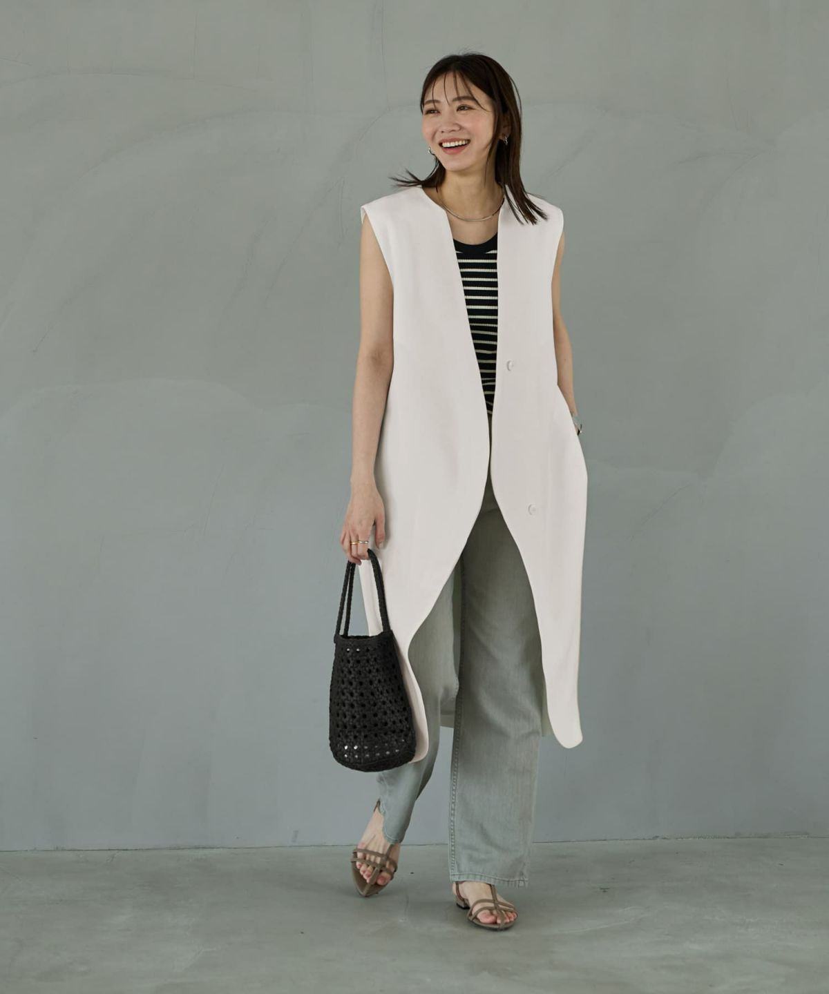 着用イメージ 166cm アイボリー