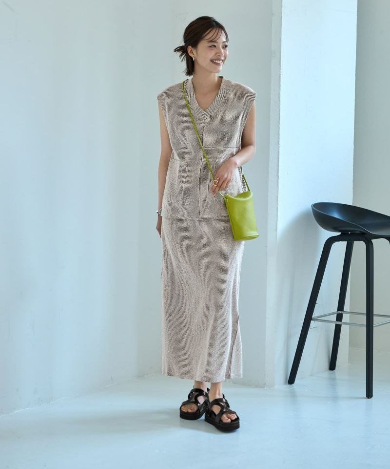 スタイルデリ STYLE DELI 【LUXE】ストライプ状フリルのカットソーセットアップ （パープル） LUXE】ストライプ状フリルのカットソーセットアップ