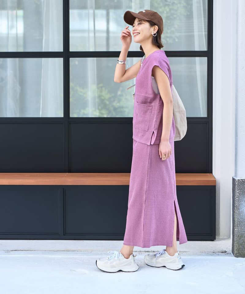 スタイルデリ STYLE DELI 【LUXE】ストライプ状フリルのカットソーセットアップ （グレー） LUXE】ストライプ状フリルのカットソーセットアップ