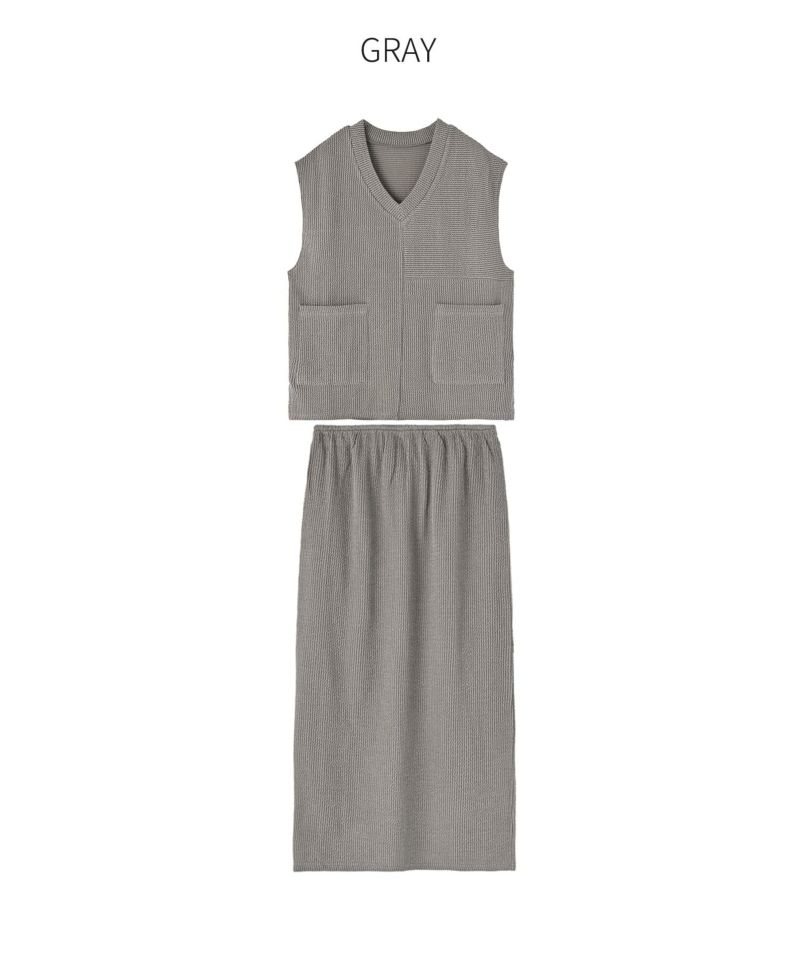 スタイルデリ STYLE DELI 【LUXE】ストライプ状フリルのカットソーセットアップ （グレー） LUXE】ストライプ状フリルのカットソーセットアップ