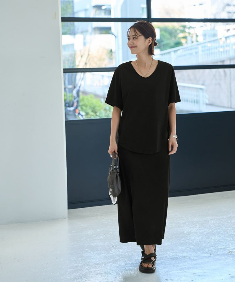 tシャツ デコルテが開いたヌケ感５分袖Tシャツ レディース STYLE DELI(スタイルデリ)のデコルテが開いたヌケ感5分袖T