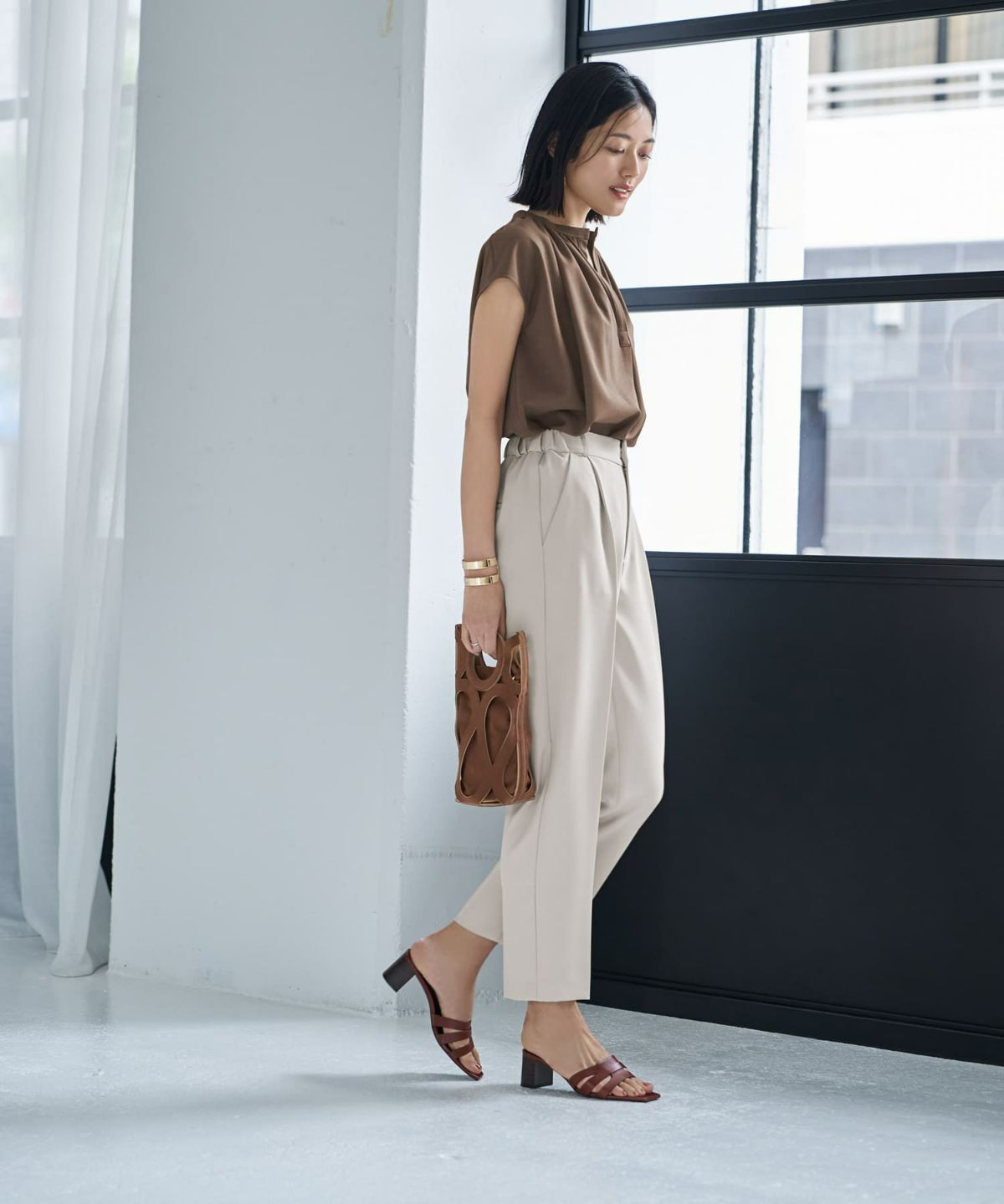 着用イメージ　167cm　エクリュベージュ