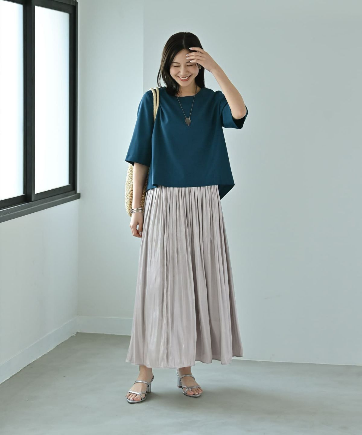 着用イメージ　172cm ブルーグリーン