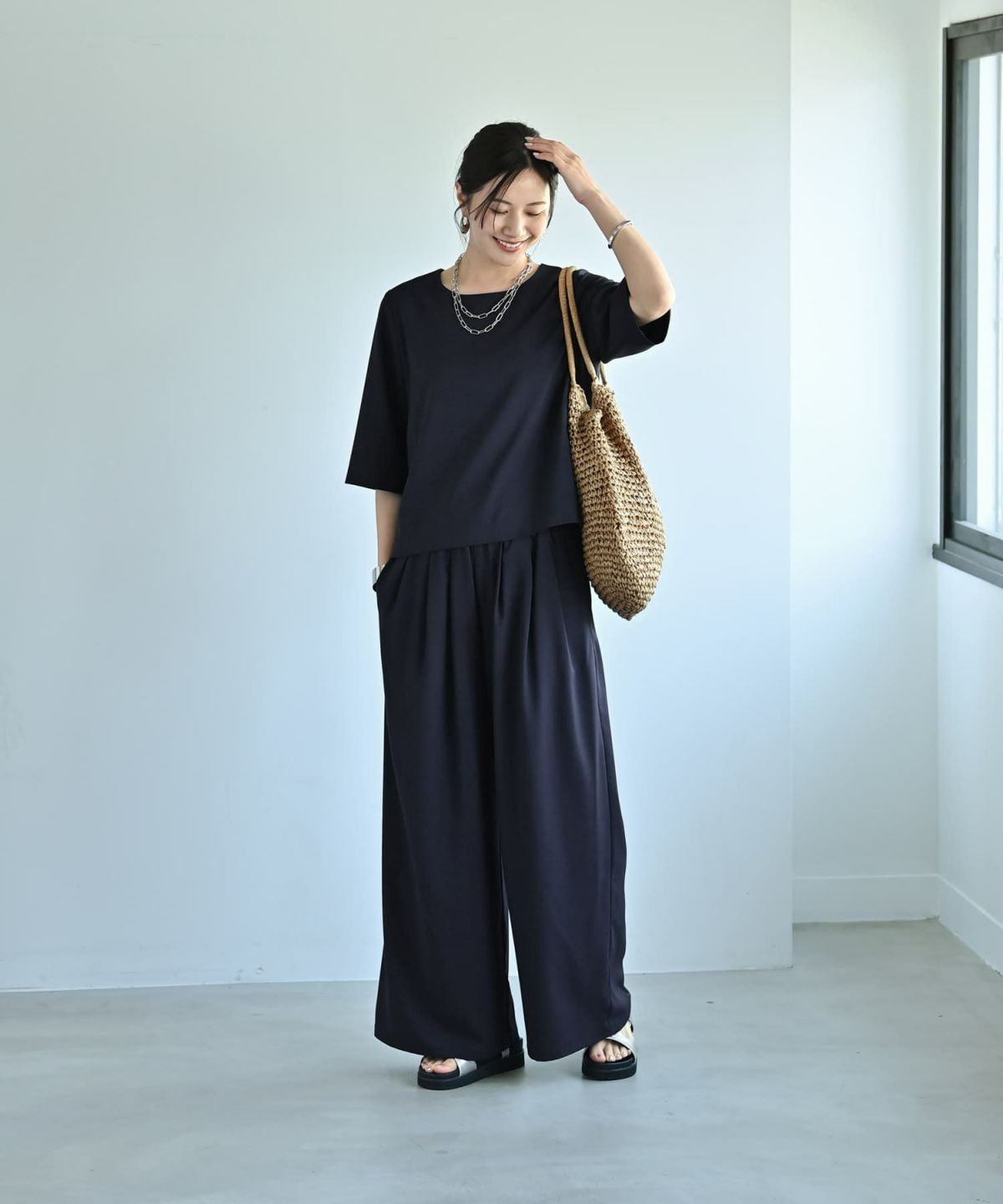 着用イメージ　172cm ネイビー