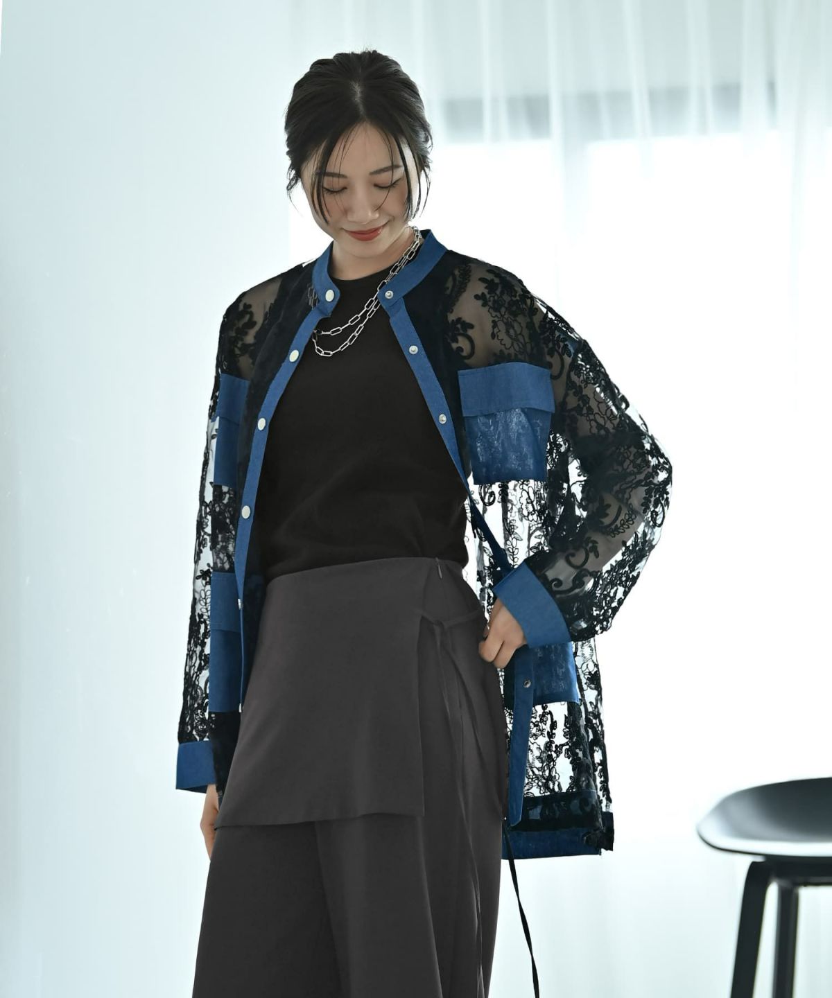 着用イメージ 172cm ブラック×インディゴ