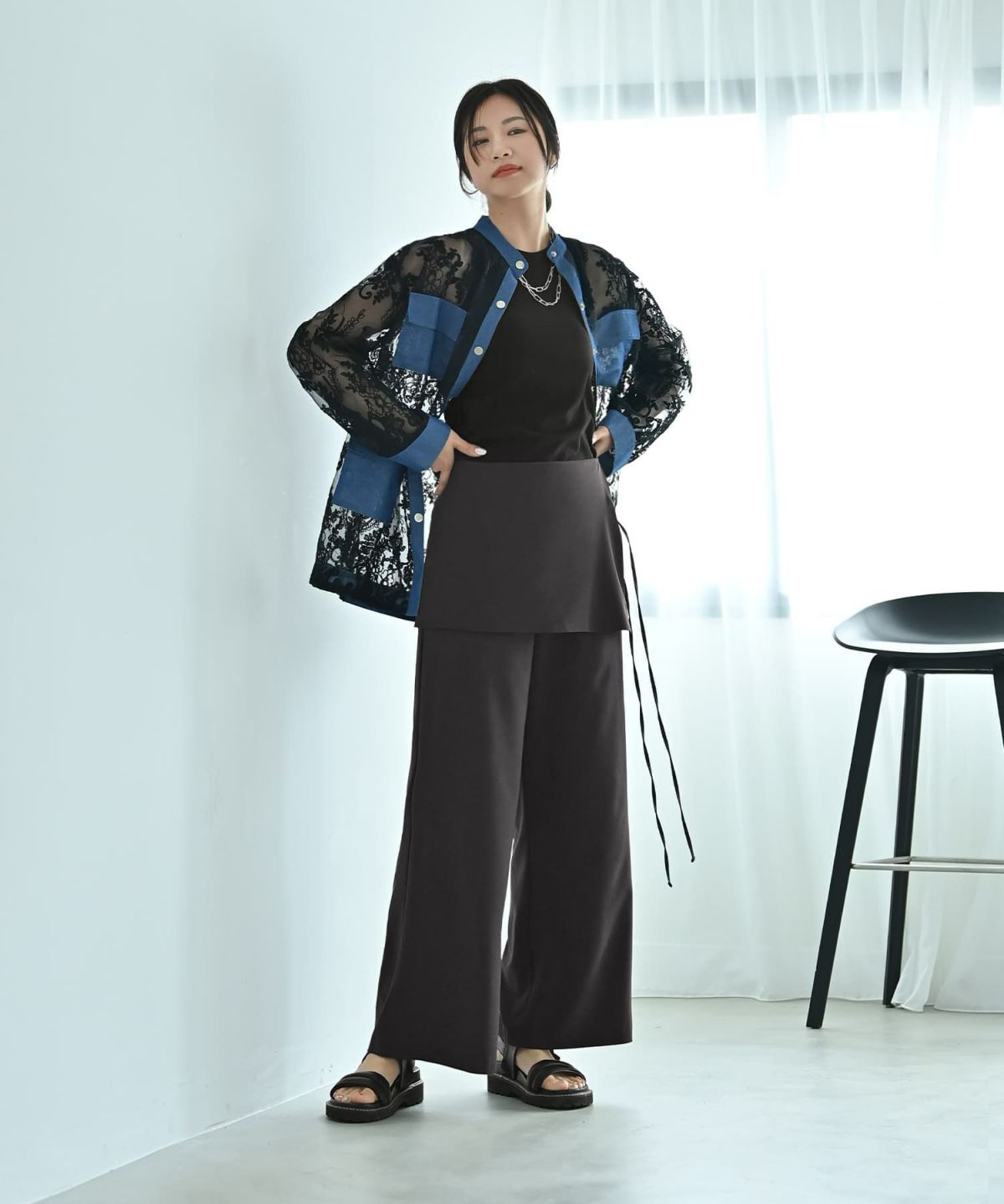 着用イメージ 172cm ブラック×インディゴ