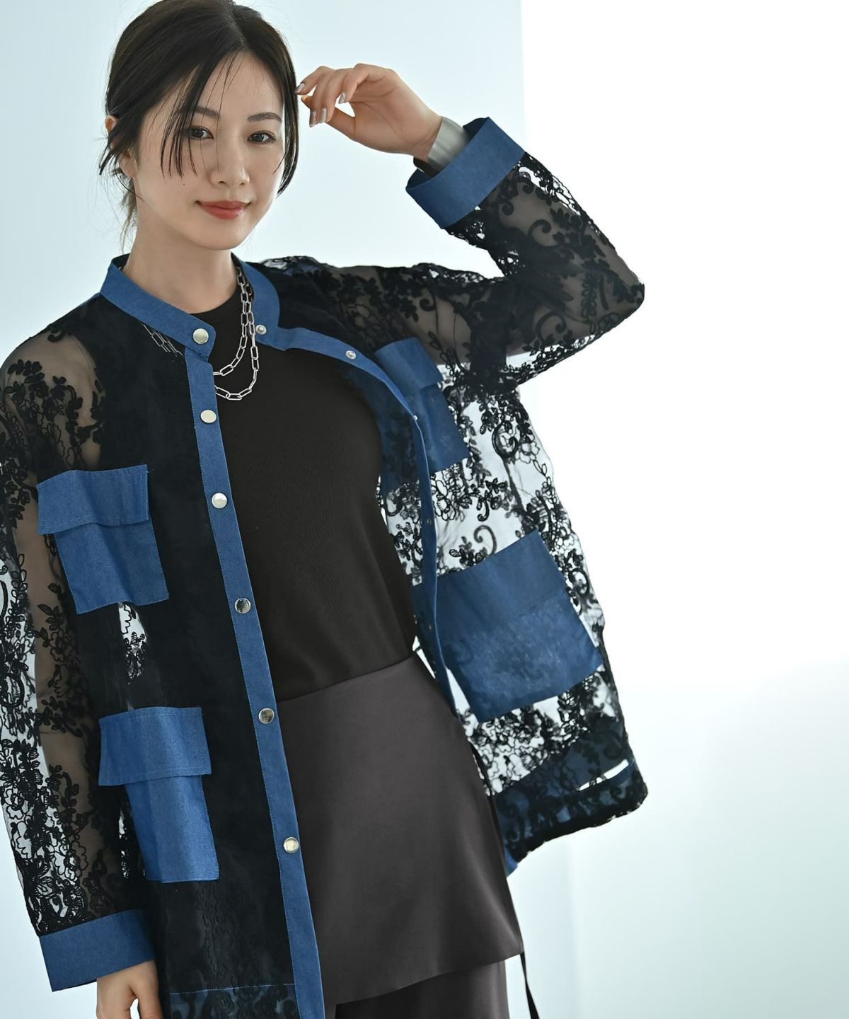 着用イメージ 172cm ブラック×インディゴ