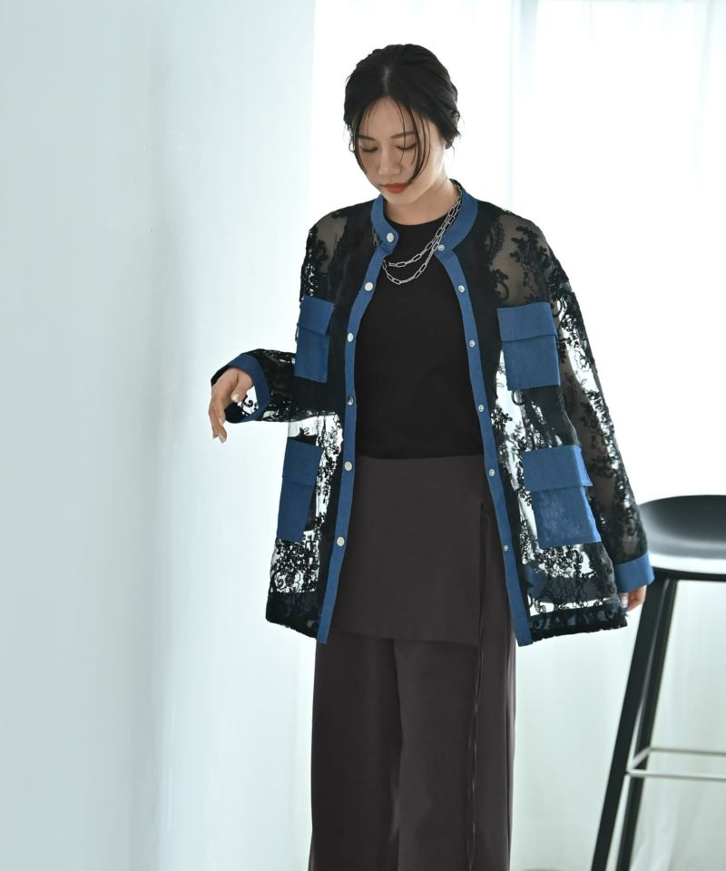 ブラウス シャツ 「BLK001」デニム×レースMIXシアーシャツ レディース BLK001】デニム×レースMIXシアーシャツ | おしゃれな大人