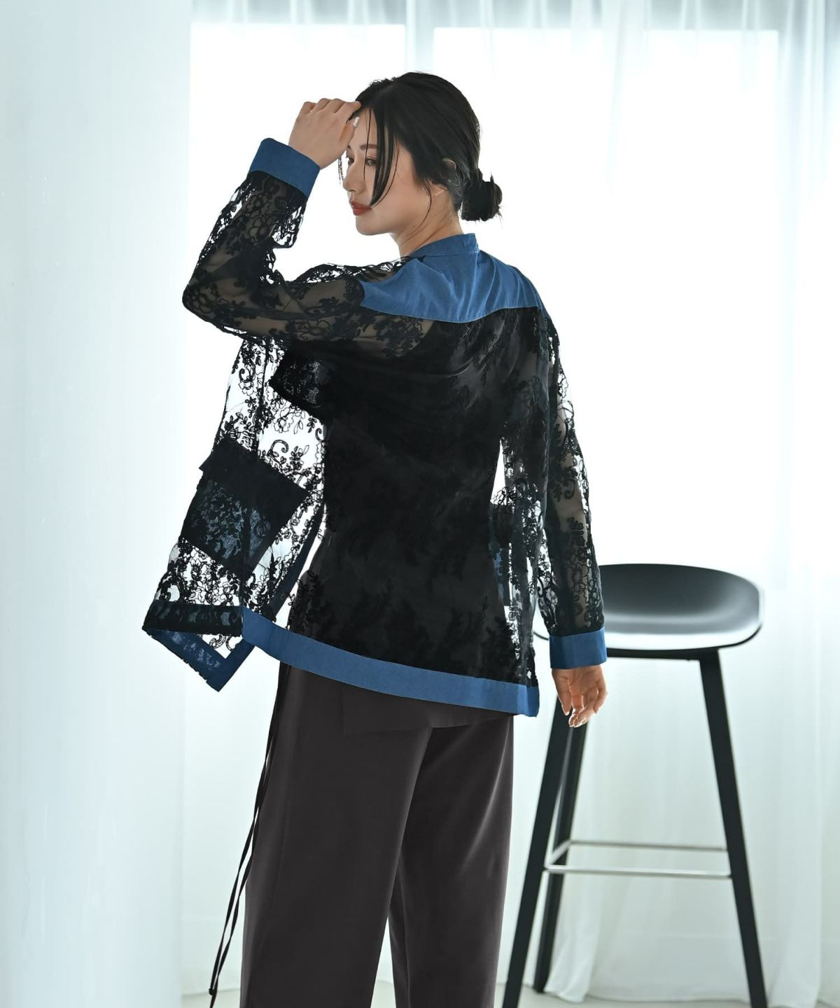 着用イメージ 172cm ブラック×インディゴ