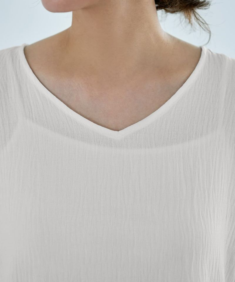 ブラウス シャツ 微シアー楊柳VネックTシャツ型ブラウス レディース 微シアー楊柳VネックTシャツ型ブラウス | おしゃれな大人