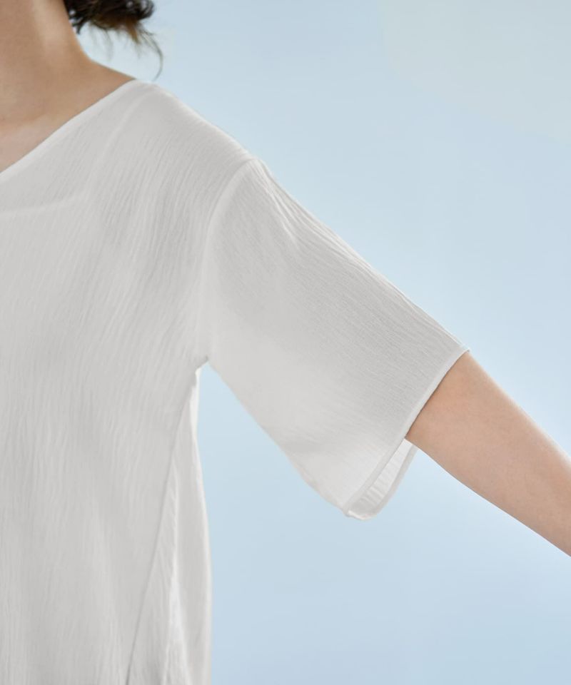 ブラウス シャツ 微シアー楊柳VネックTシャツ型ブラウス レディース 微シアー楊柳VネックTシャツ型ブラウス | おしゃれな大人