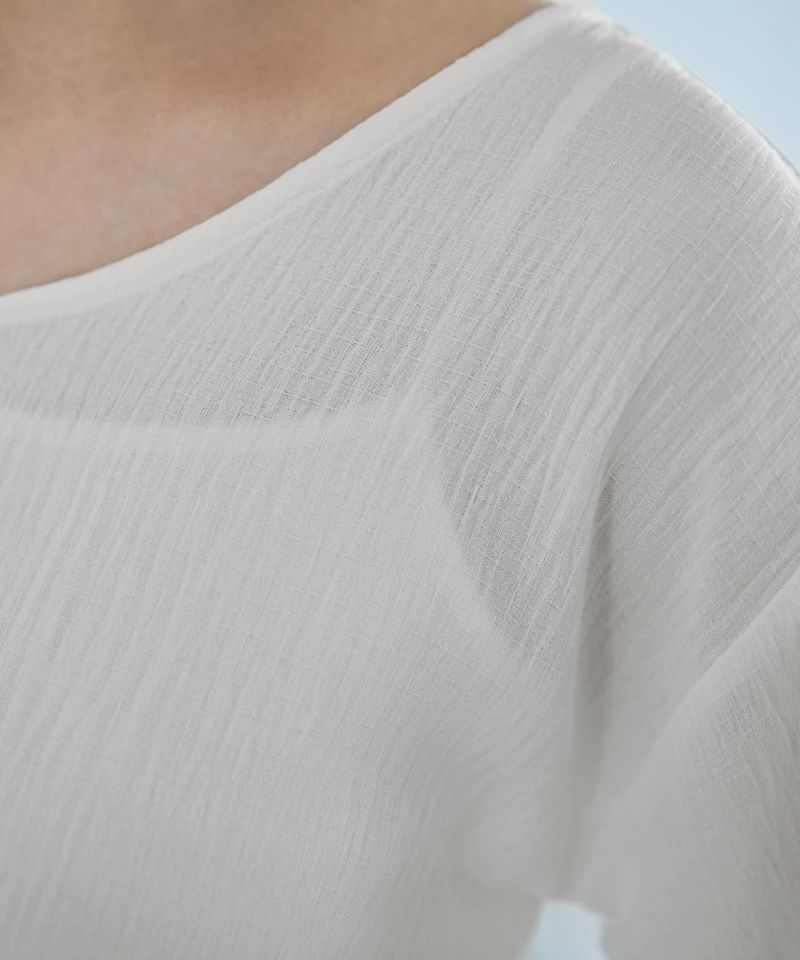 微シアー楊柳VネックTシャツ型ブラウス | おしゃれな大人
