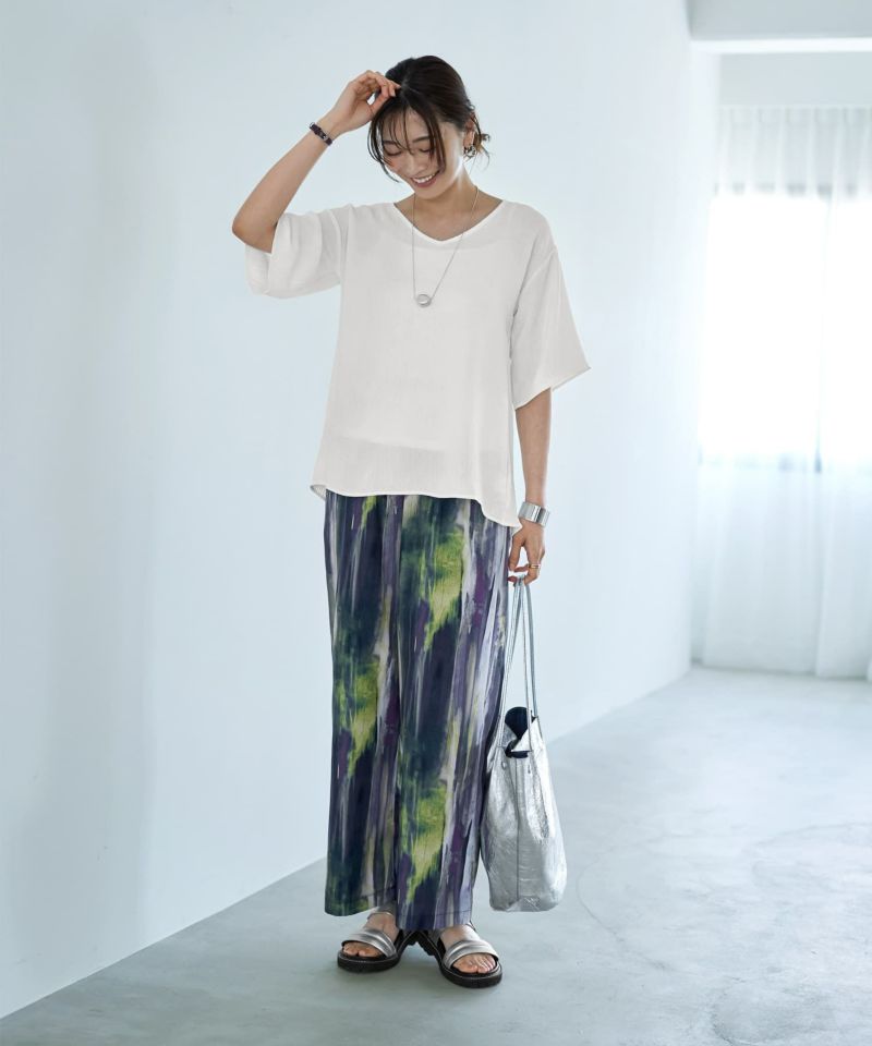 ブラウス シャツ 微シアー楊柳VネックTシャツ型ブラウス レディース 微シアー楊柳VネックTシャツ型ブラウス | おしゃれな大人