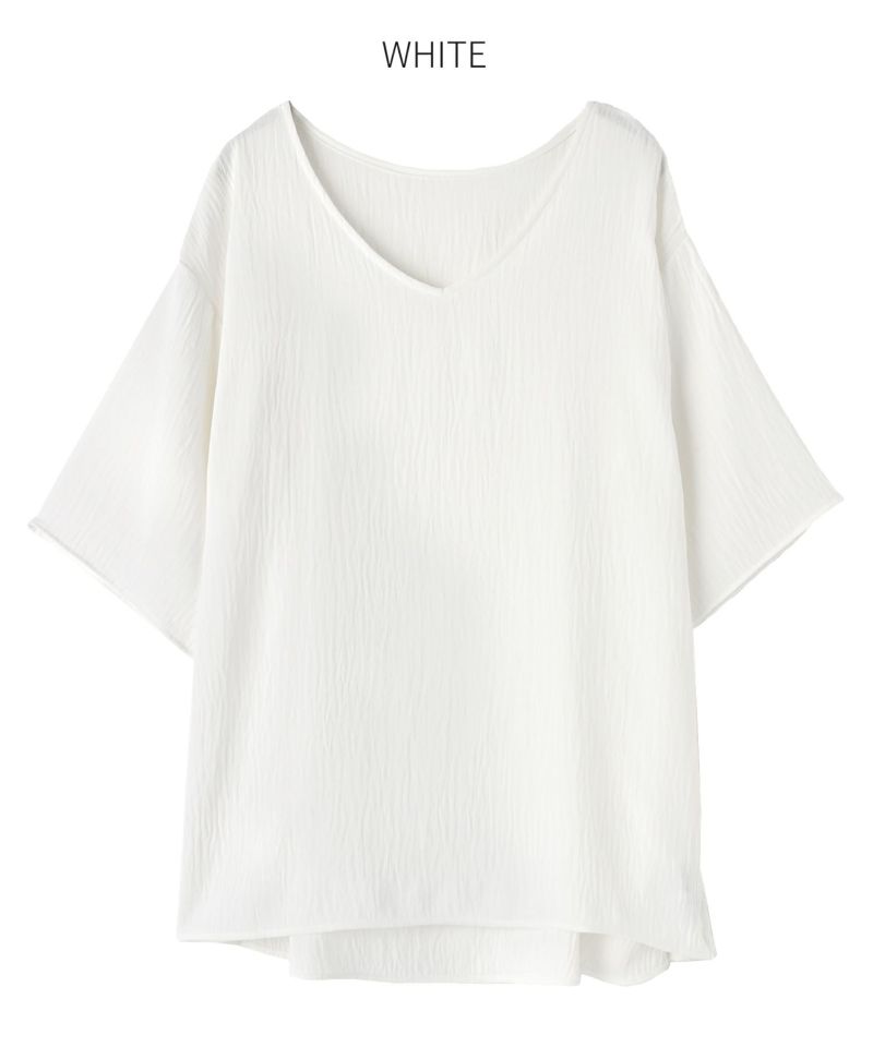 微シアー楊柳VネックTシャツ型ブラウス | おしゃれな大人