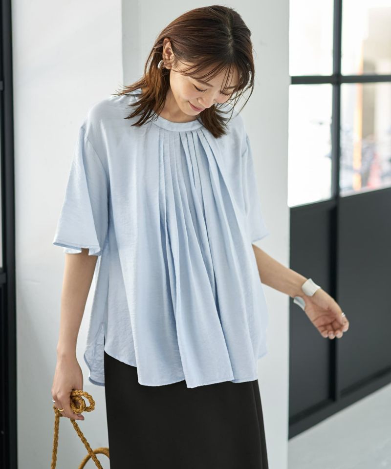tシャツ 「LUXE」シボ生地プリーツタック５分袖ブラウス レディース LUXE】シボ生地プリーツタック5分袖ブラウス | おしゃれな大人