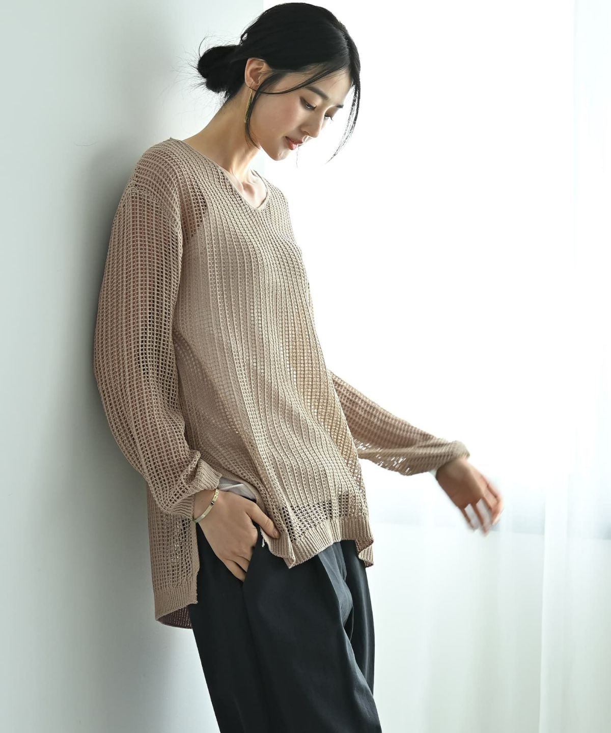 着用イメージ 170cm ベージュ