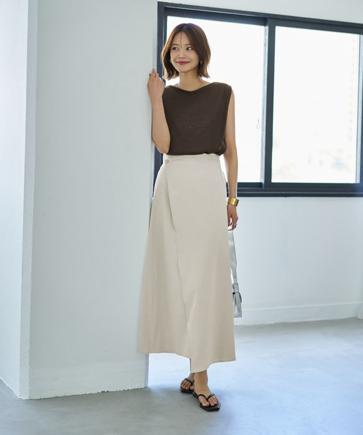 着用イメージ 167cm グレージュ