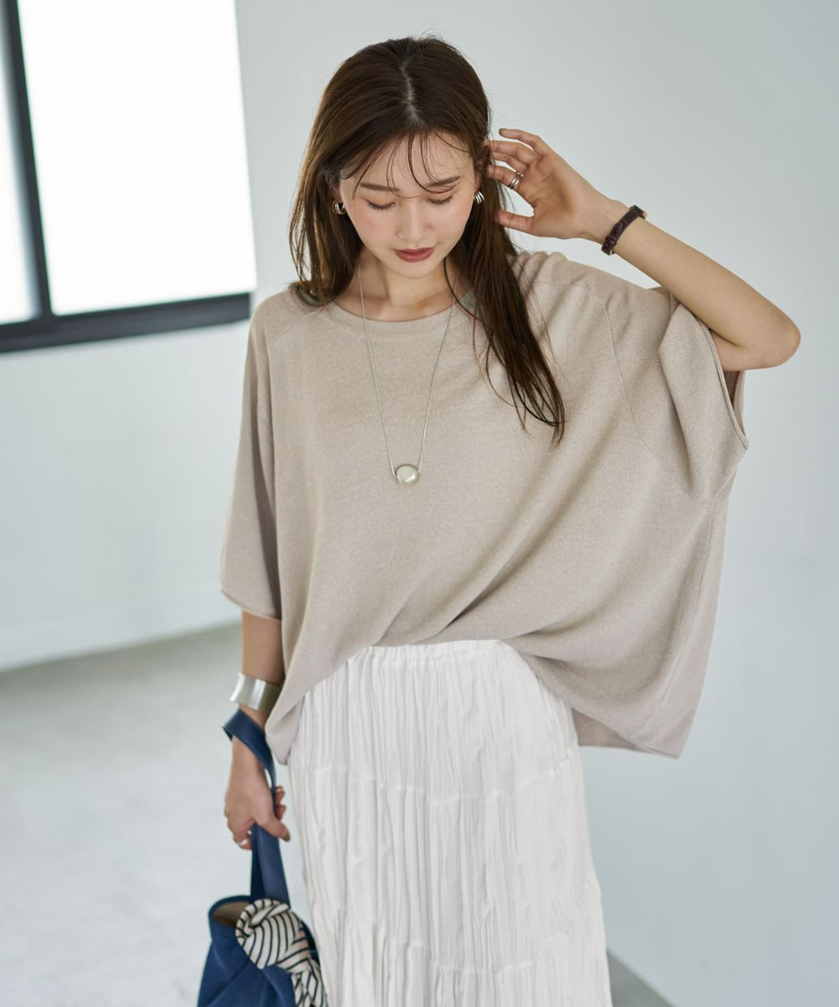 着用イメージ 166cm サンドベージュ×アイボリー