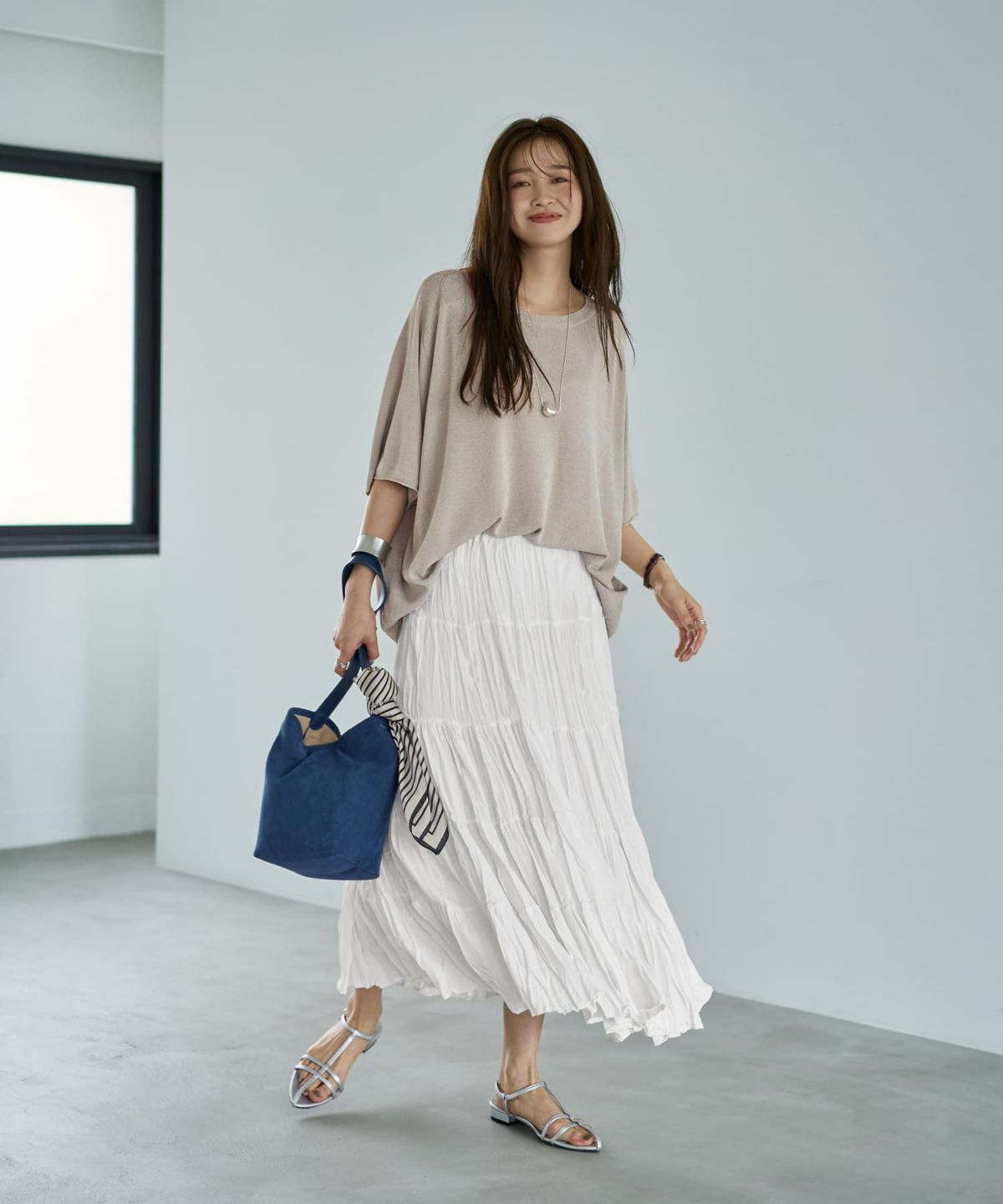 サンドベージュ×アイボリー(94cm丈)