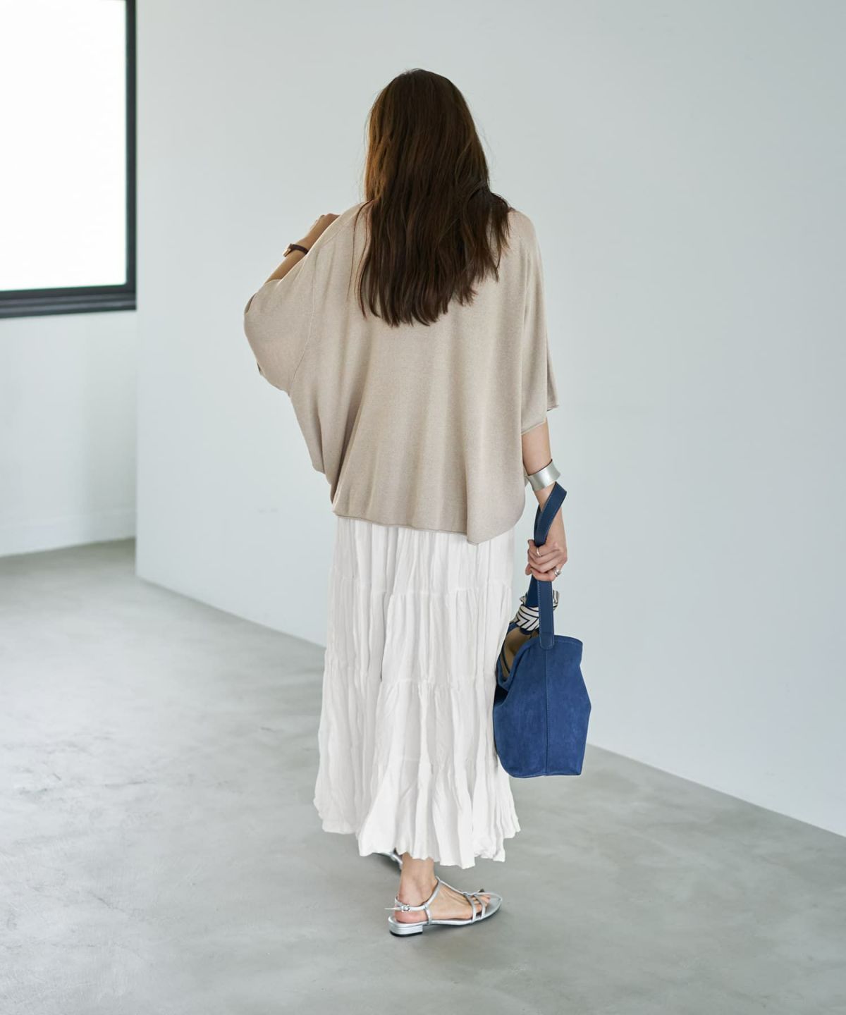着用イメージ 166cm サンドベージュ×アイボリー